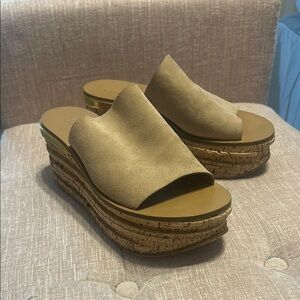 Chloe Camille tan mules slides platforms